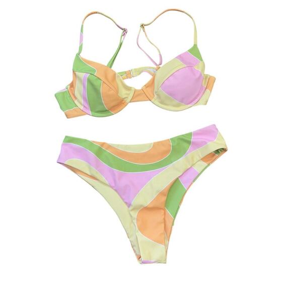Aurelle Colorful Push Up Underwire Cheeky Bikini Womens S Hippie Beach Swim Suit - Picture 1 of 14